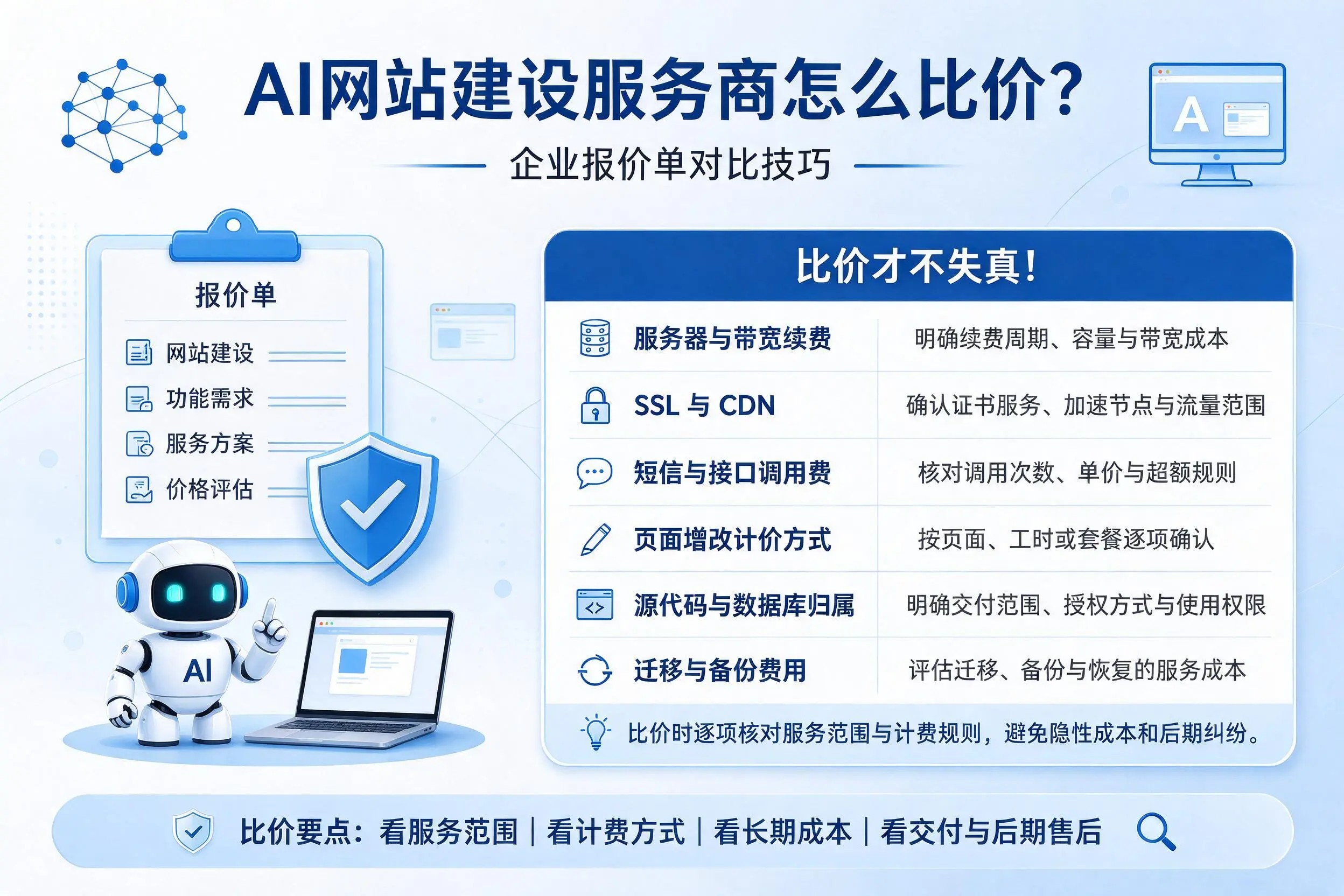 AI网站建设服务商怎么比价?德州企业报价单对比技巧