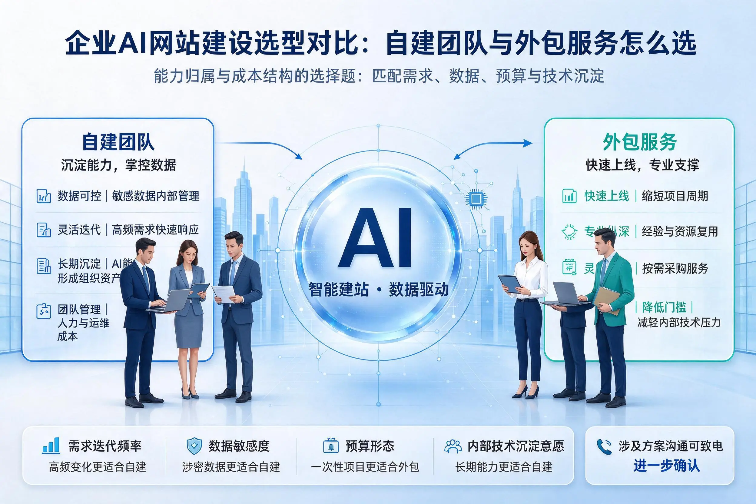 德州企业AI网站建设选型对比:自建团队与外包服务怎么选